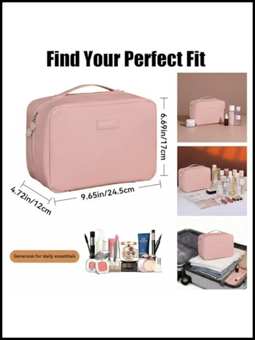 Large Capacity Travel Makeup Bag Waterproof PU Leather Cosmetic Toiletry